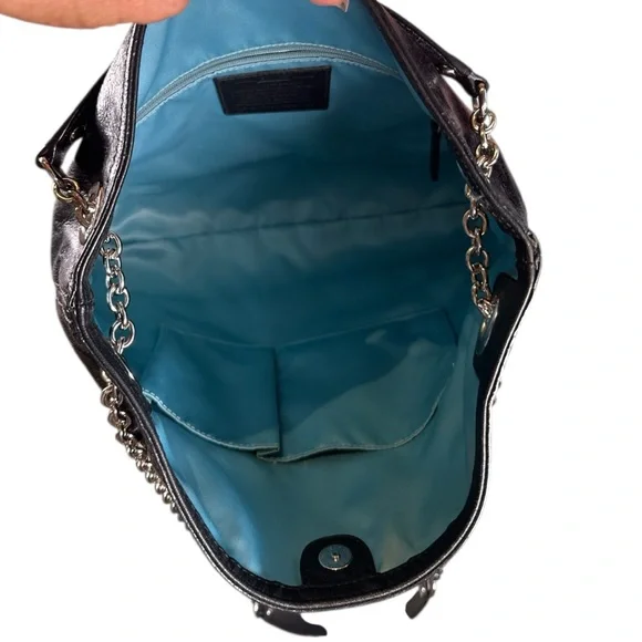 Coach Poppy EUC Slim Black Crackled Leather Convertible Bag - Picture 12 of 16